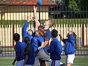 St Theresa’s Primary School pupils up there with Lachie Hunter