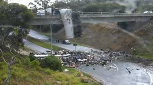 Peak hour traffic chaos after truck rollover