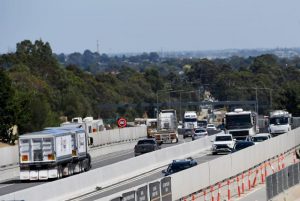 Van on West Gate Freeway broken-down