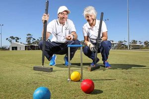 Croquet hoops line up